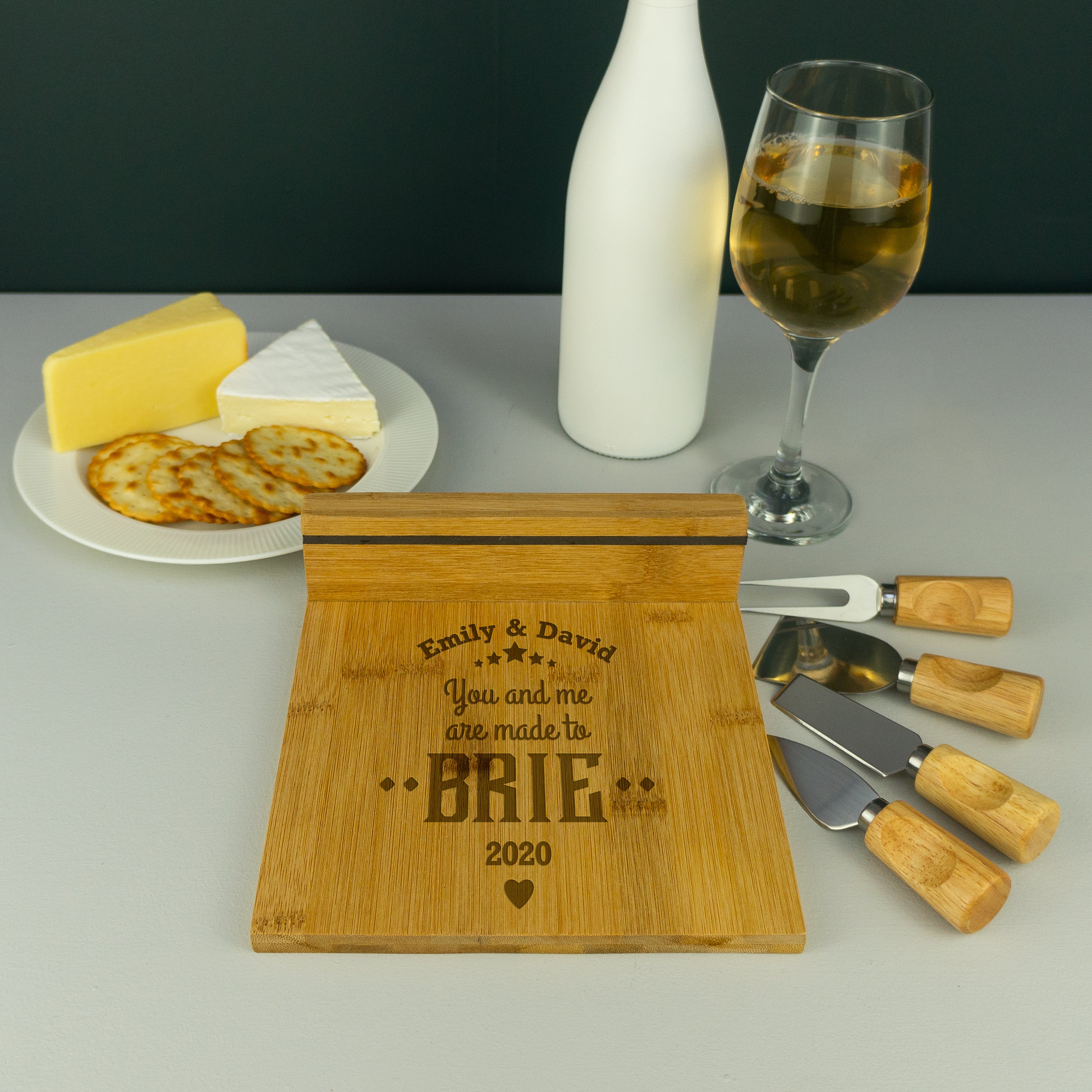 Funny Made to Brie specialist cheese serving board and tools