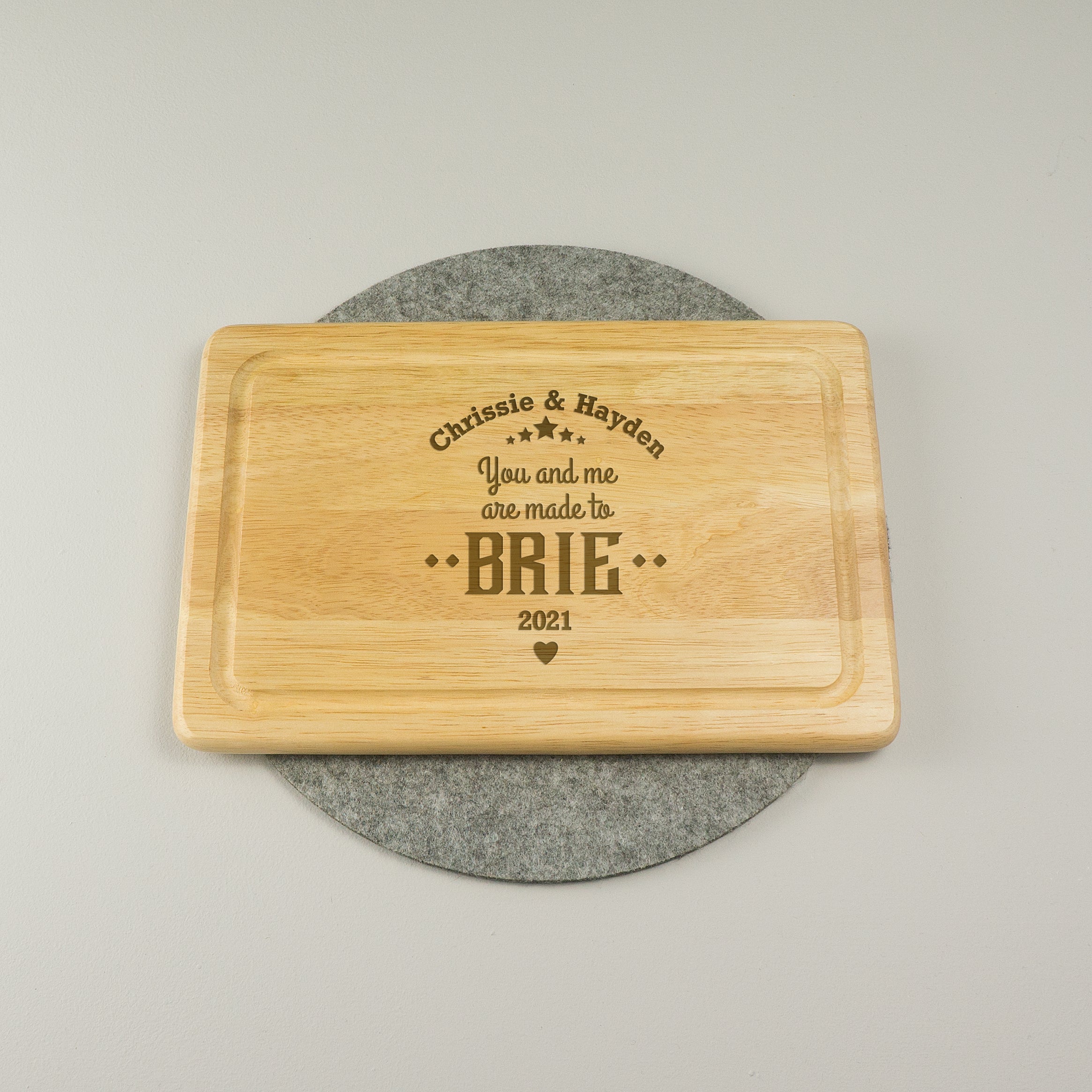 Personalised cheese serving board for couples