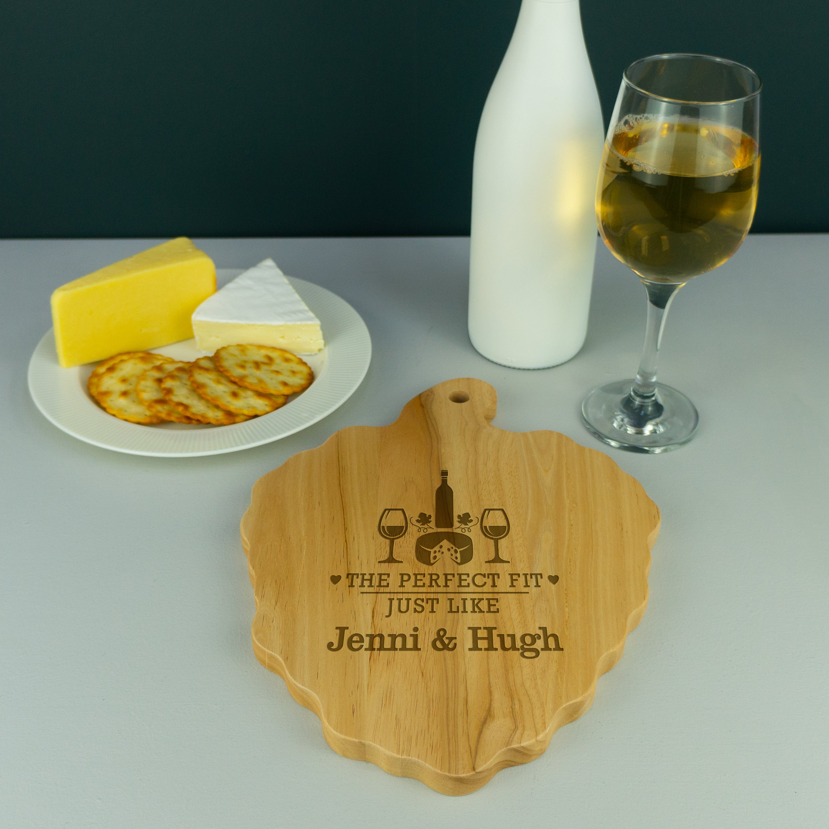 The perfect fit like cheese and wine custom engraved serving board