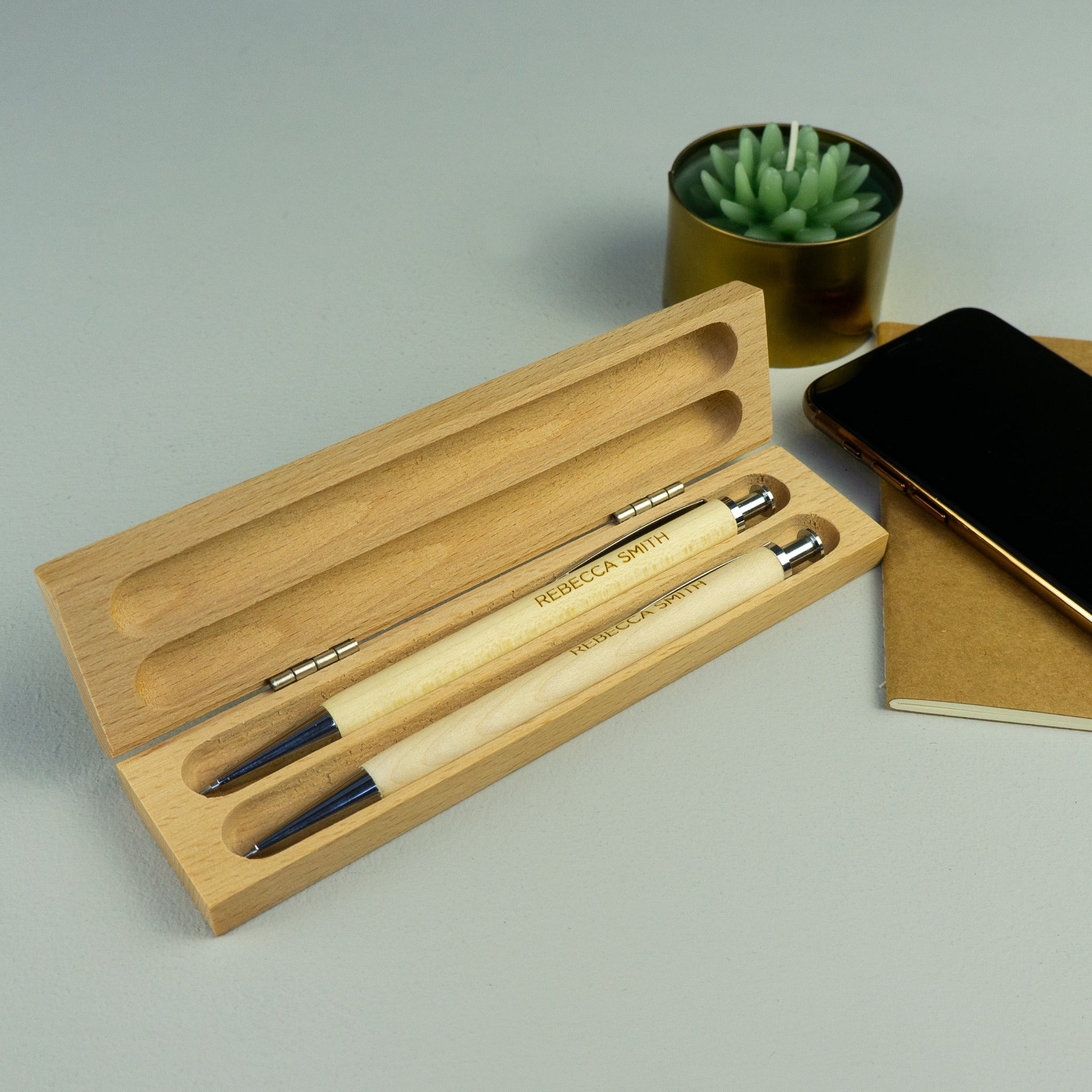 Wooden pen and pencil gift set