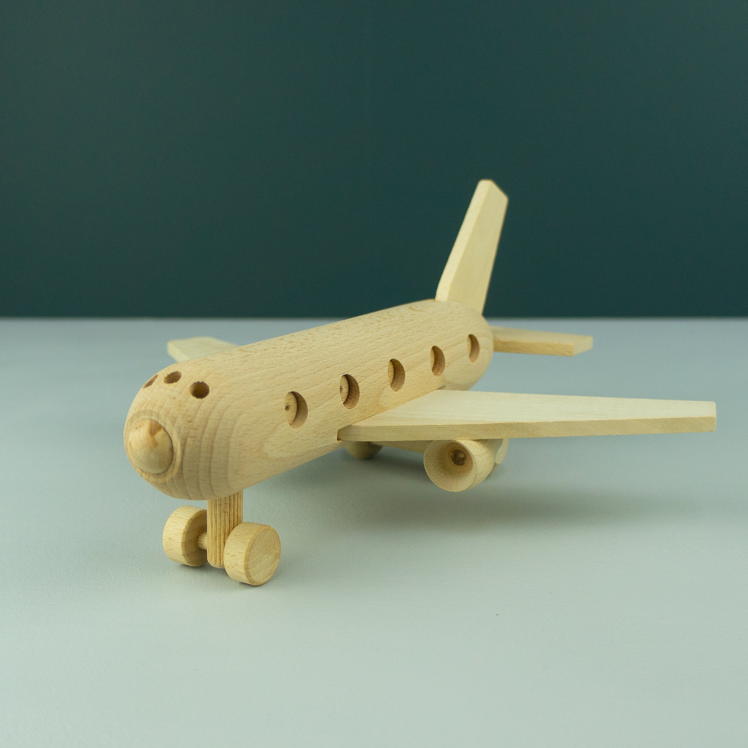 Personalised wooden toy airplane. Handcrafted wood play airline passenger plane