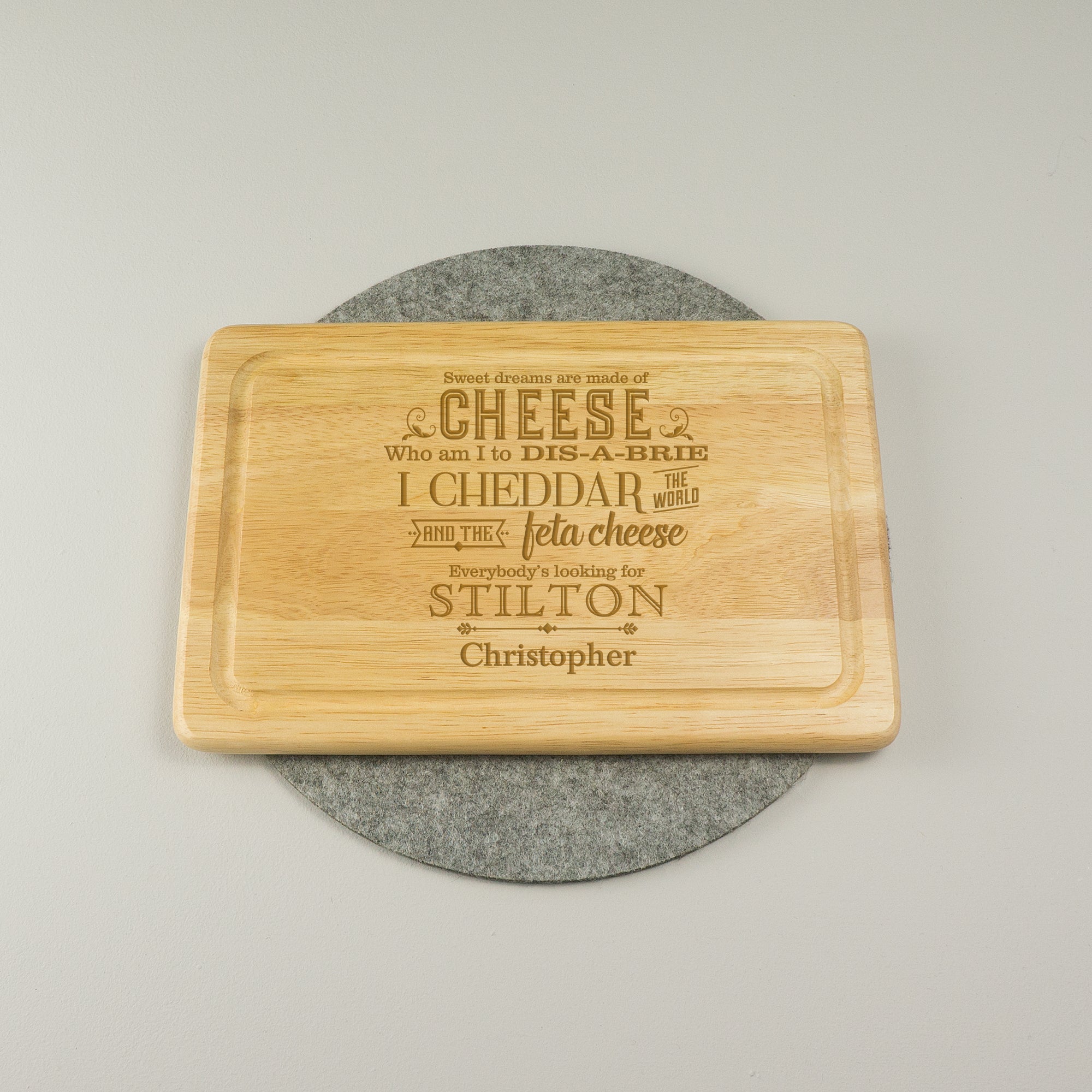 Funny cheese lover chopping serving board