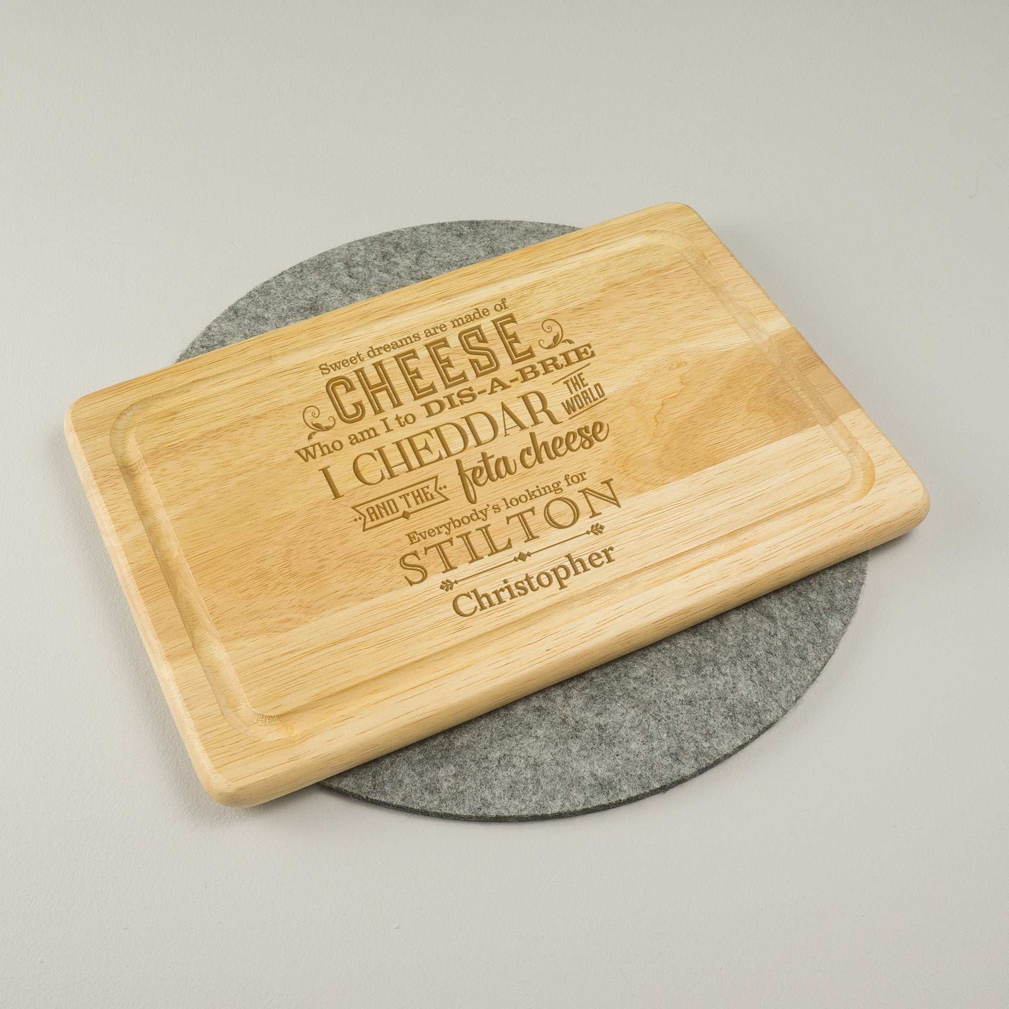 Funny cheese lover chopping serving board