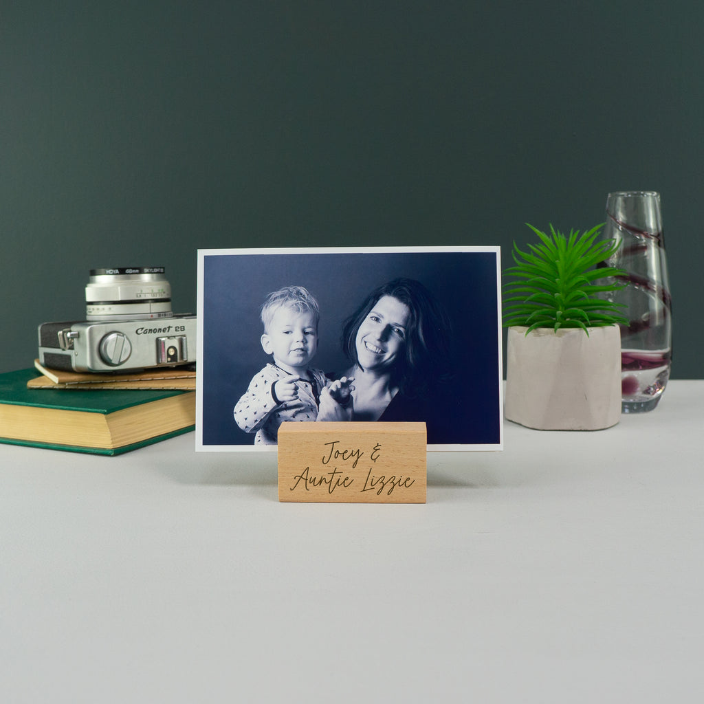Personalised wooden photo display blocks. Custom engraved photograph ...
