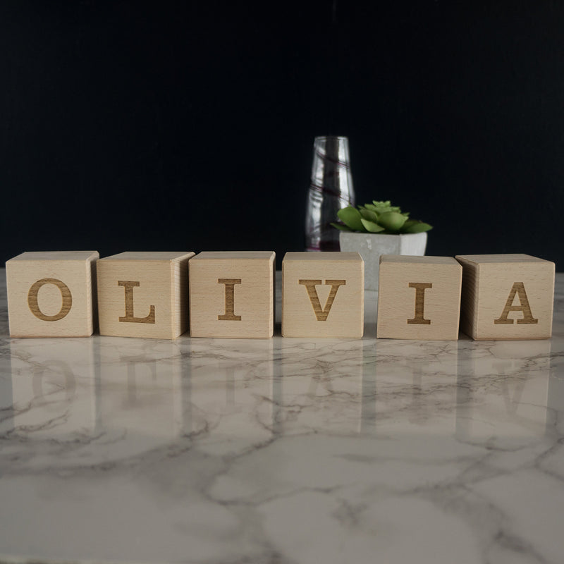 Engraved letter wooden blocks