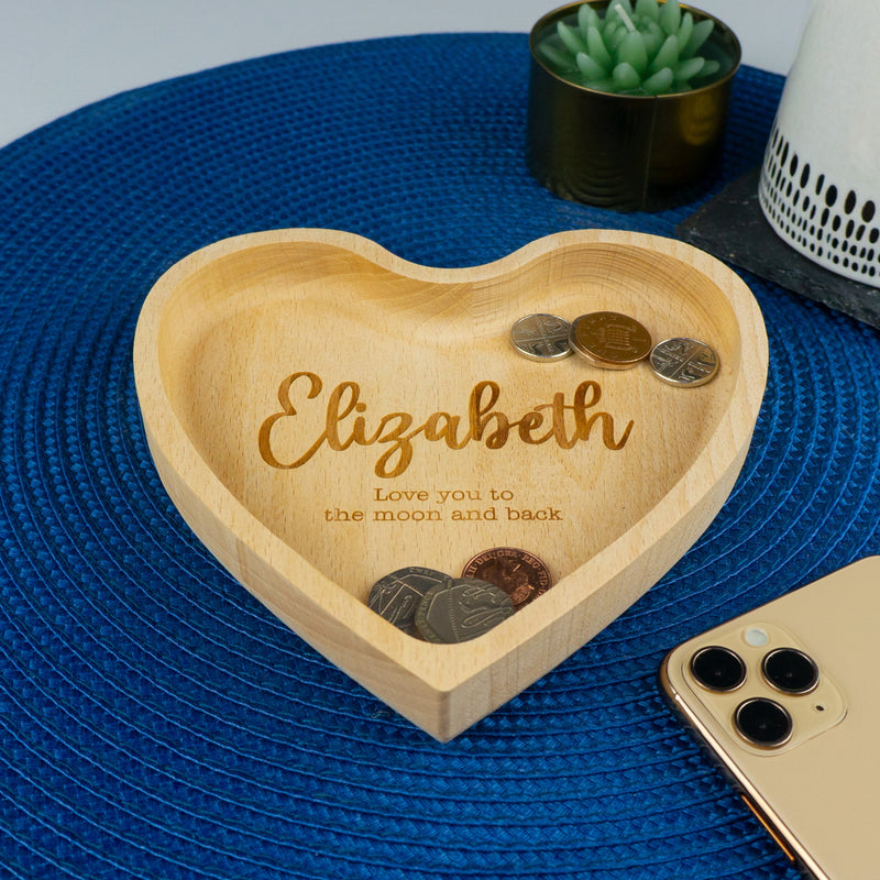 Personalised wooden coin trays