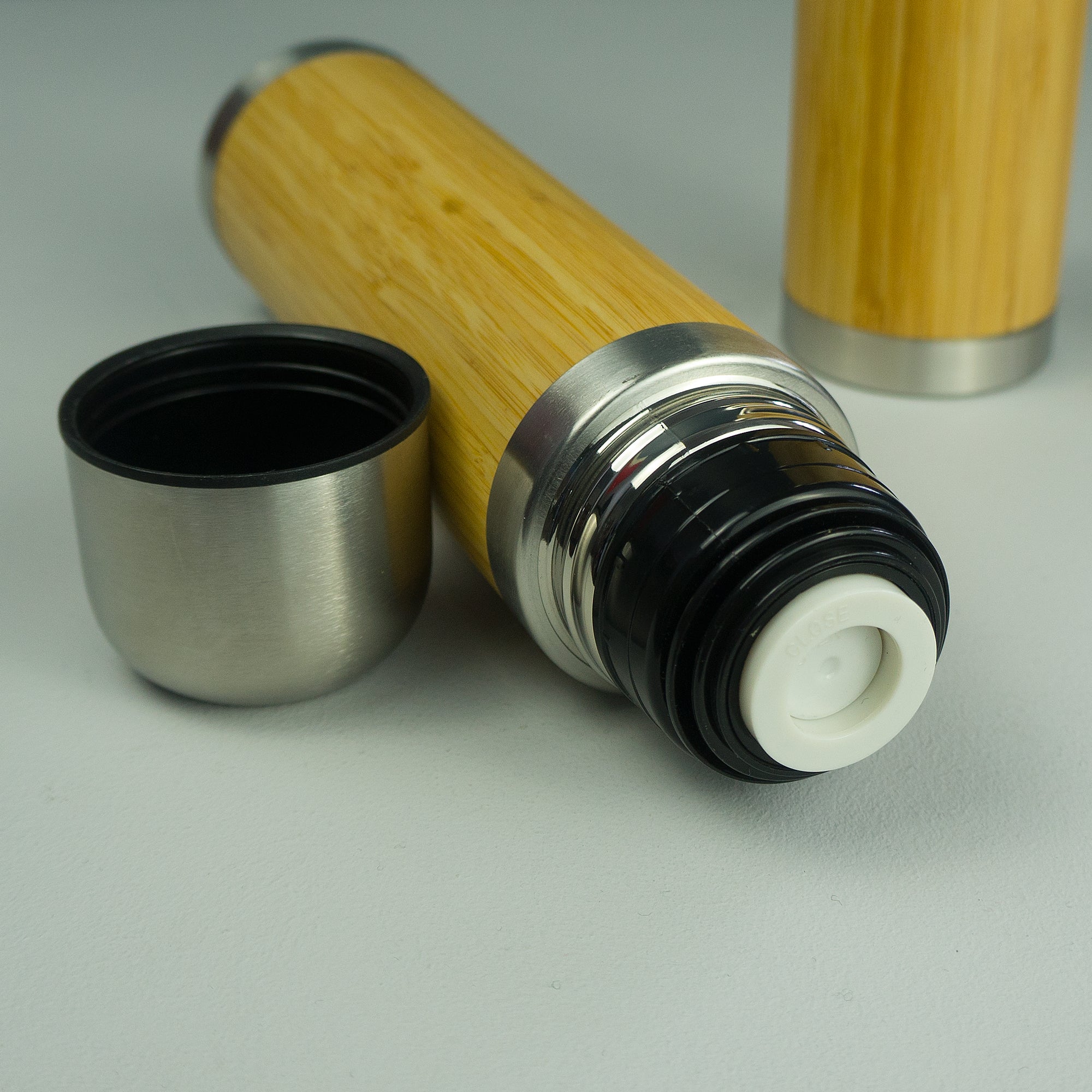 Bamboo and metal vacuum flask