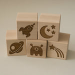 Space man theme new baby wood blocks