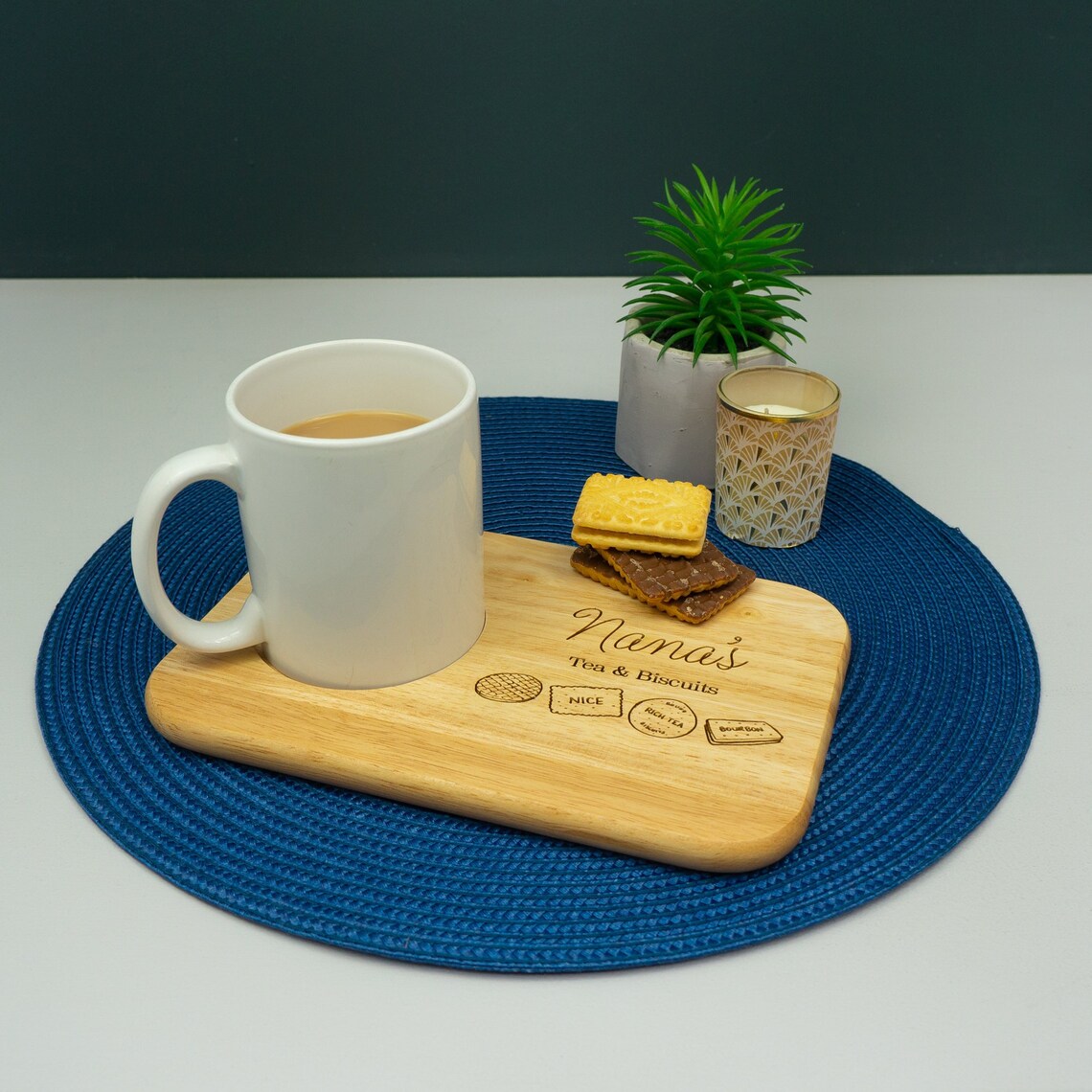 Personalised tea and biscuits serving tray