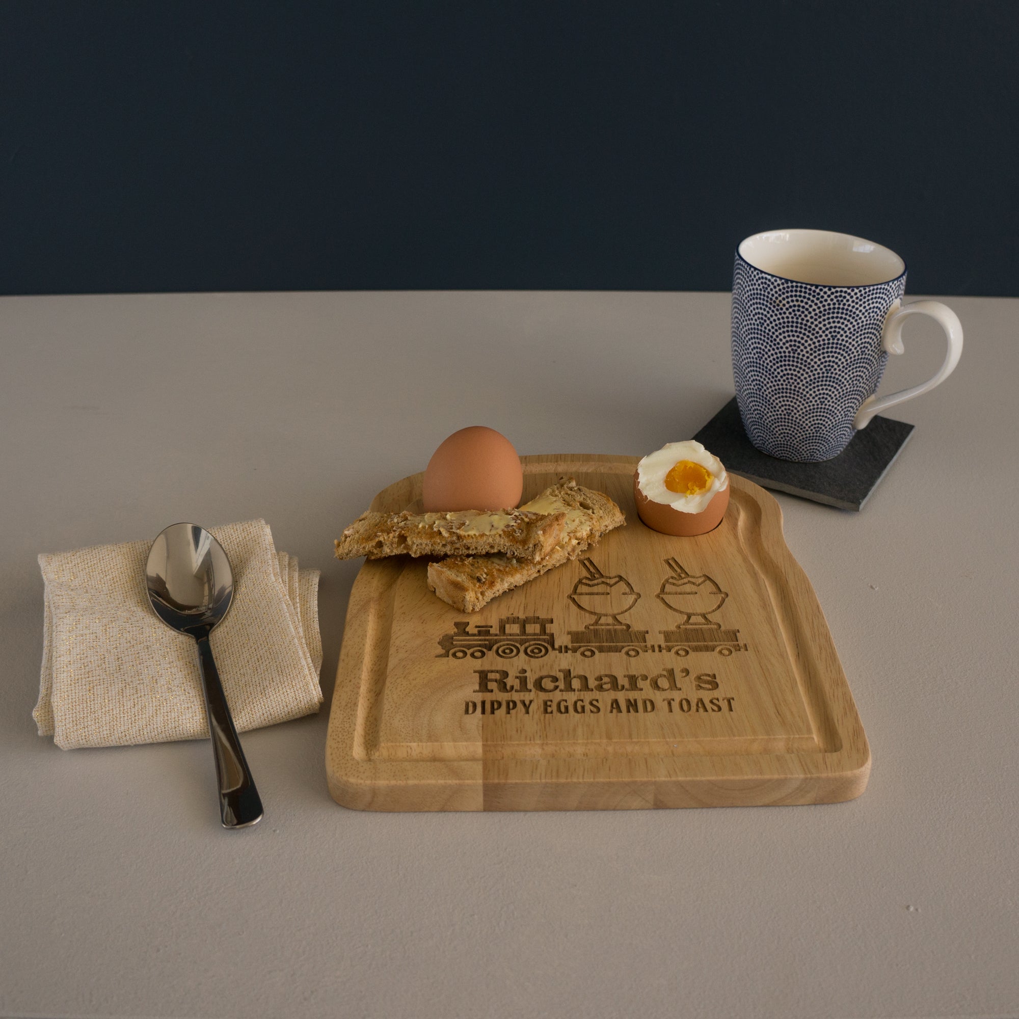 Children's train wooden egg and toast board
