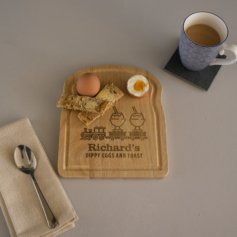 Children's train wooden egg and toast board